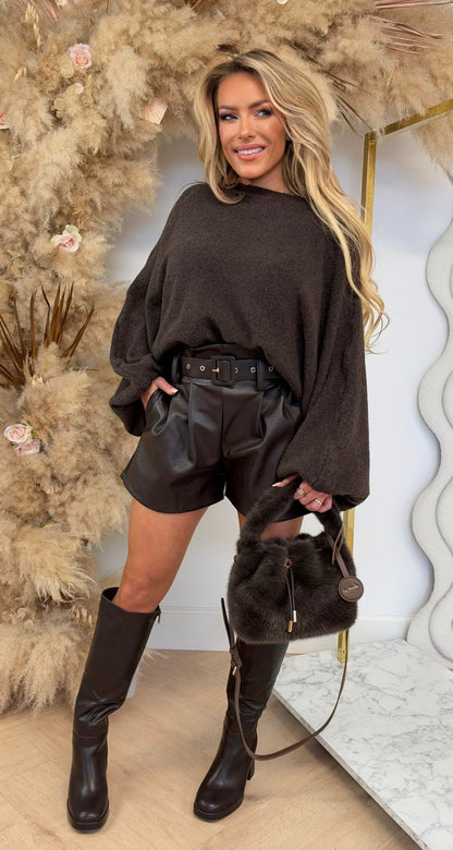 LOES BALLOON SLEEVE SWEATER CHOCO