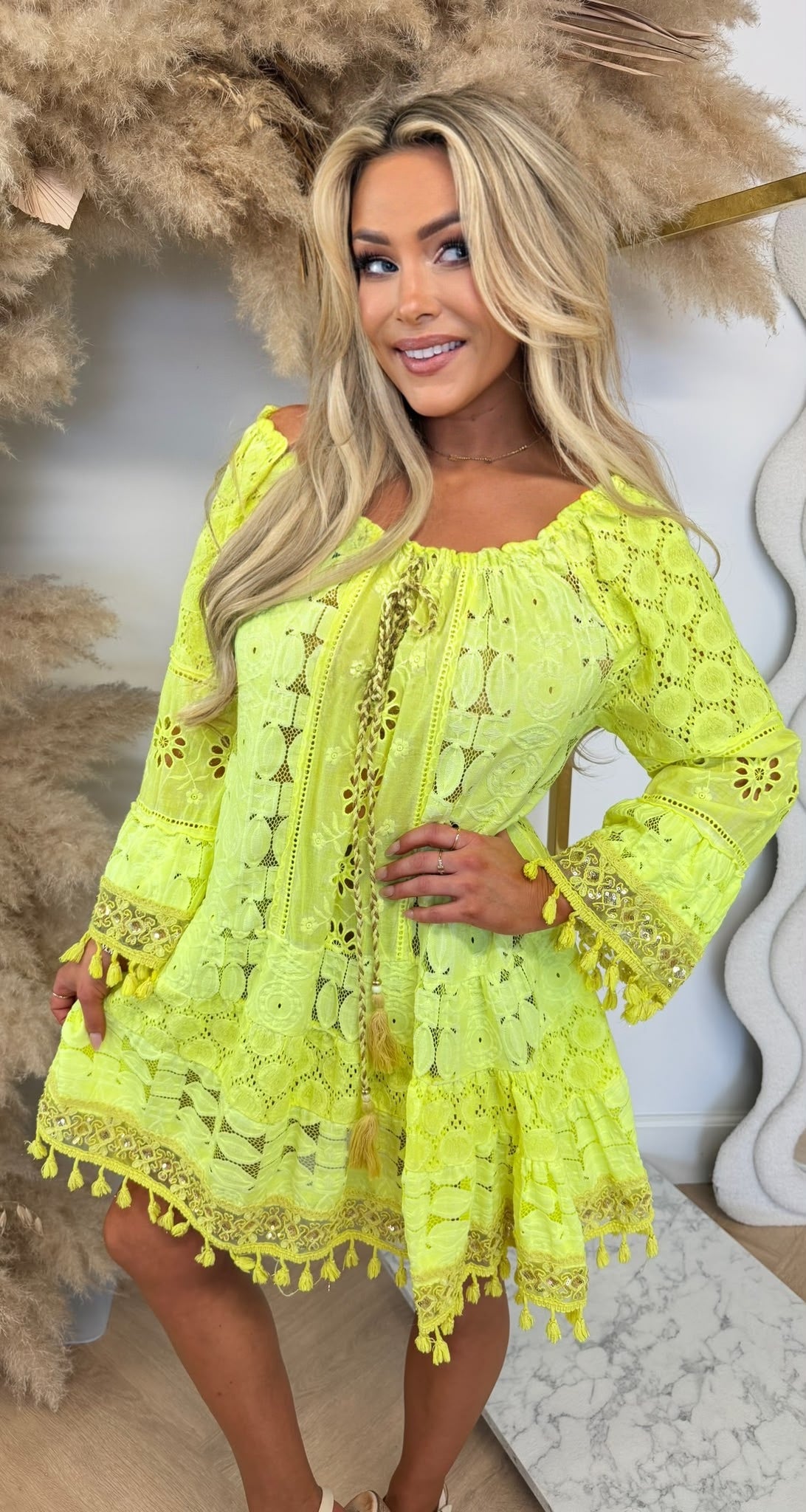 TROPICAL BOHEMIAN DRESS NEONYELLOW