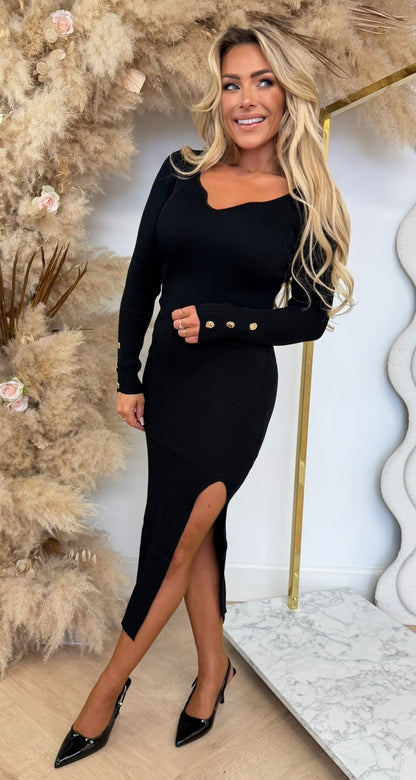 CHIQUE RIB DRESS 377 BLACK