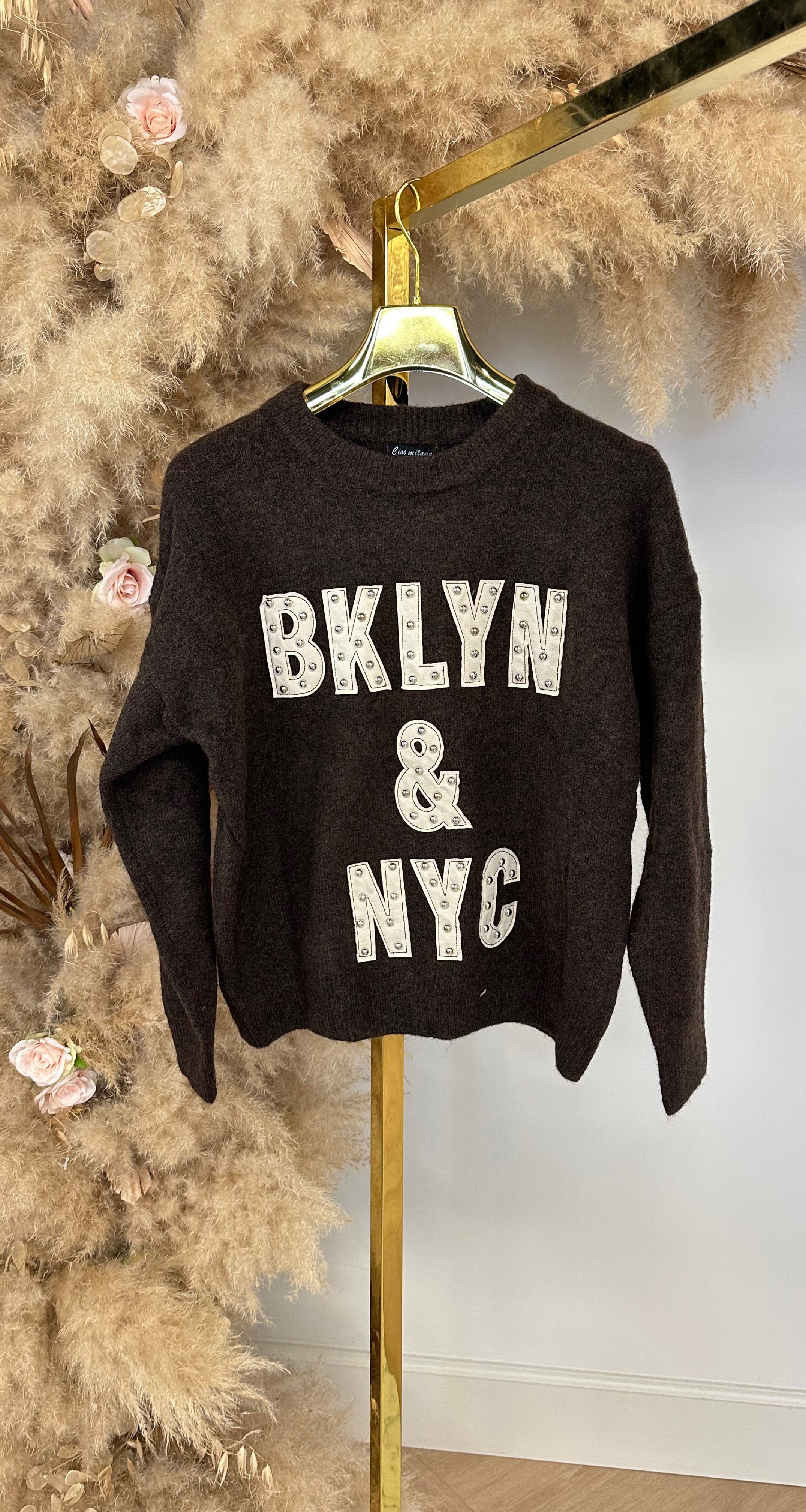BRKLYNN &amp; NYC STUDDED SWEAT 3831380 CHOCO