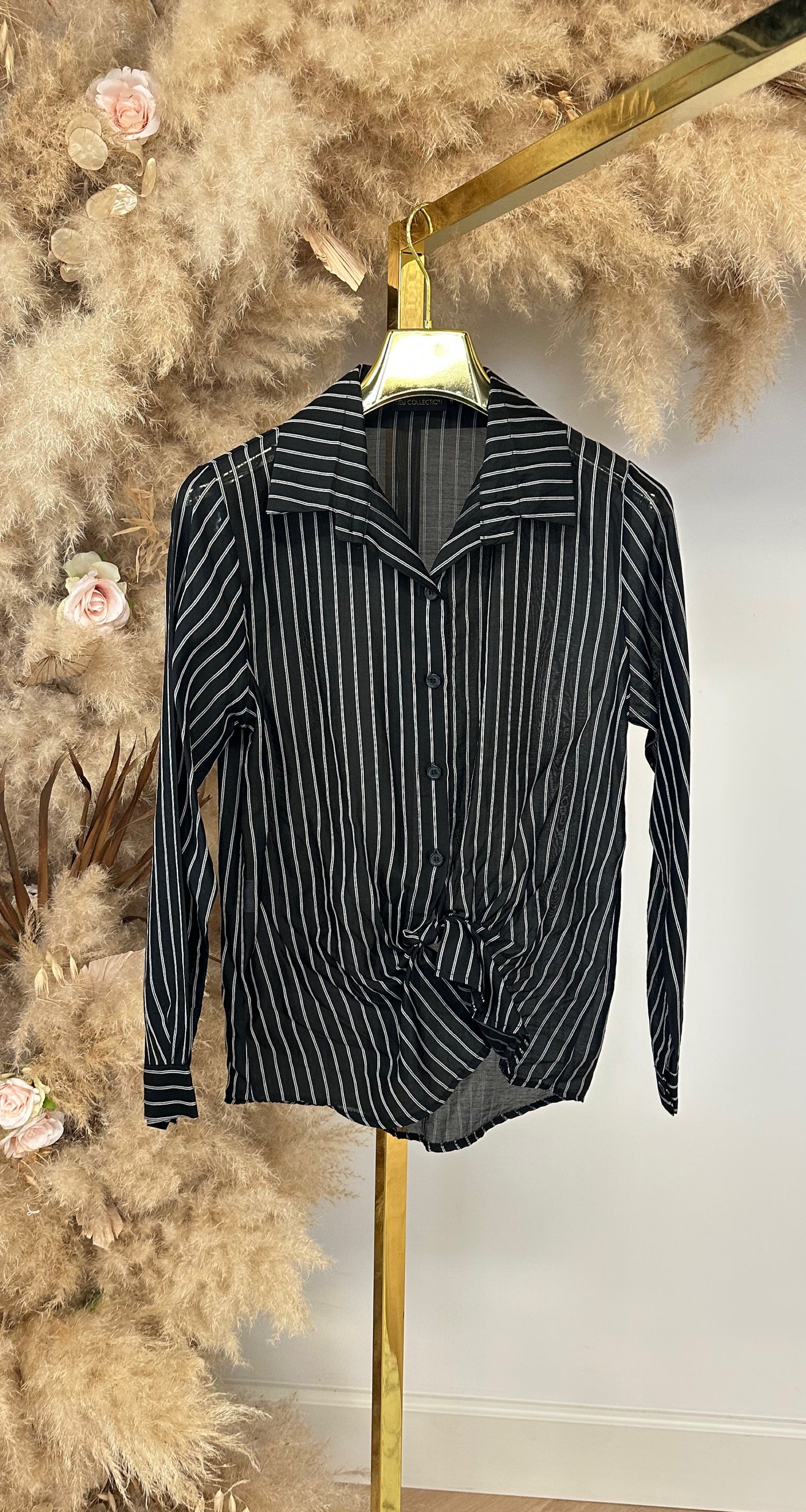 STRIPE KNOOP BLOUSE BLACK