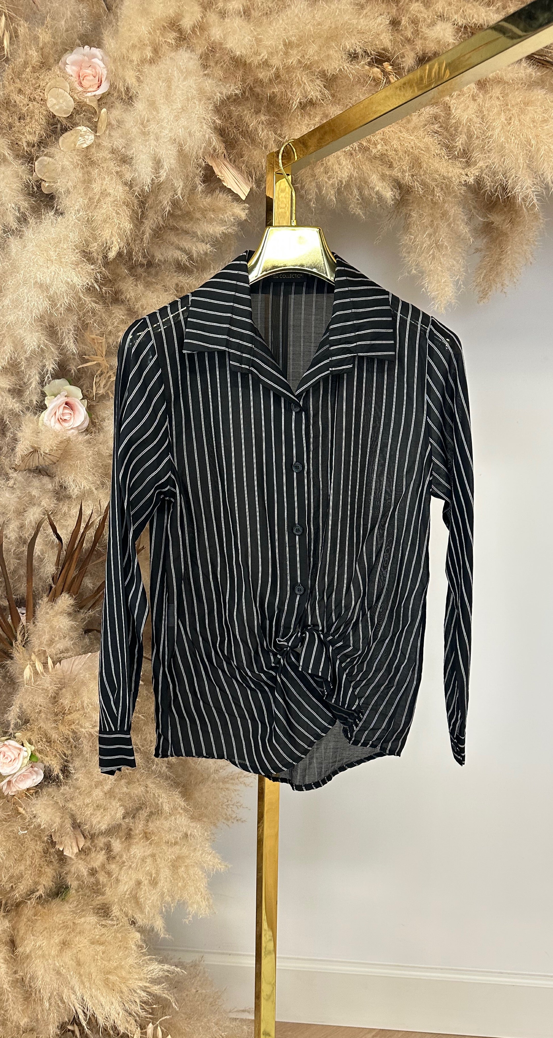 STRIPE KNOOP BLOUSE BLACK