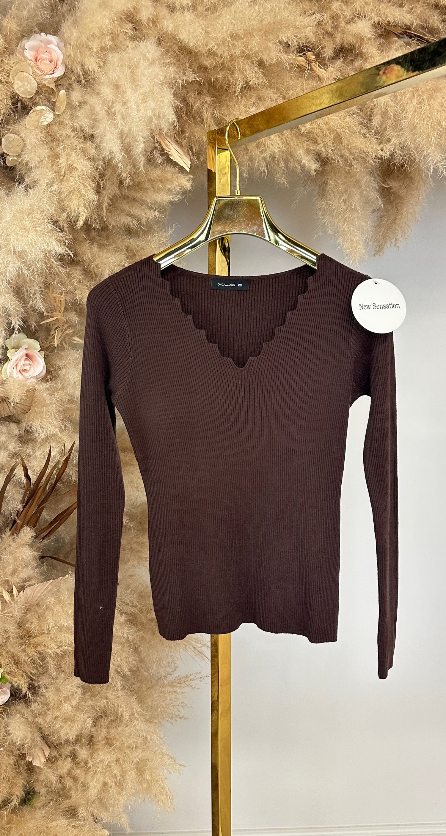 SCHULP BASIC RIB TOP 98013-5 CHOCO