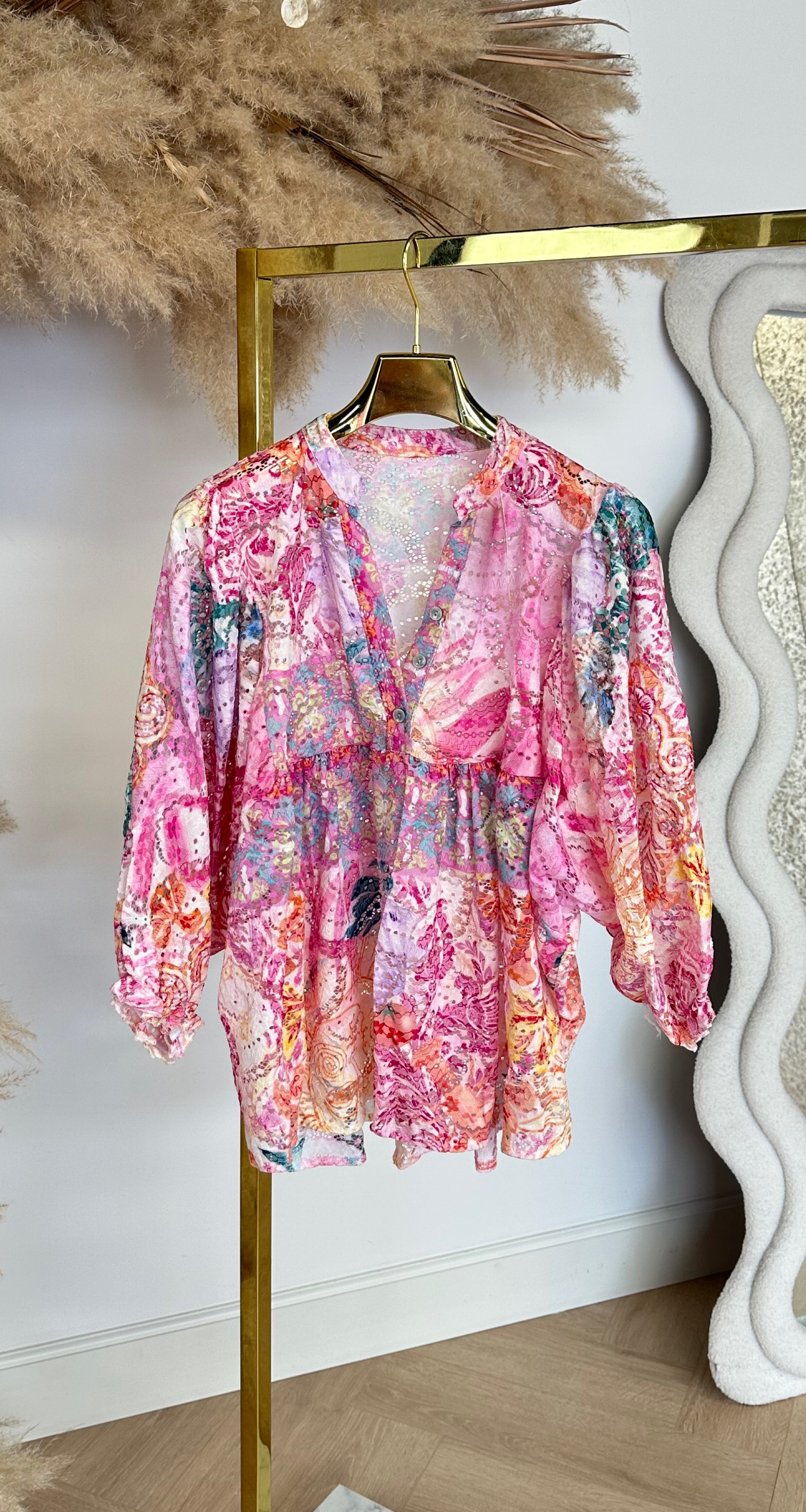 FLOWER MESH BLOUSE PINK