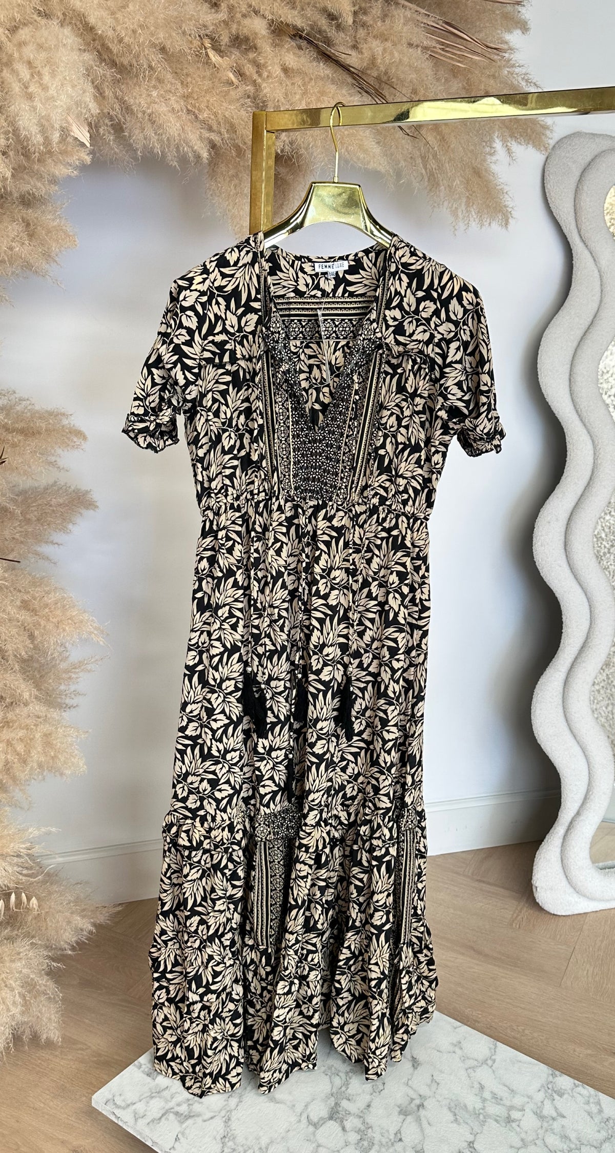 LEAVES MAXI DRESS 7044 BLACK