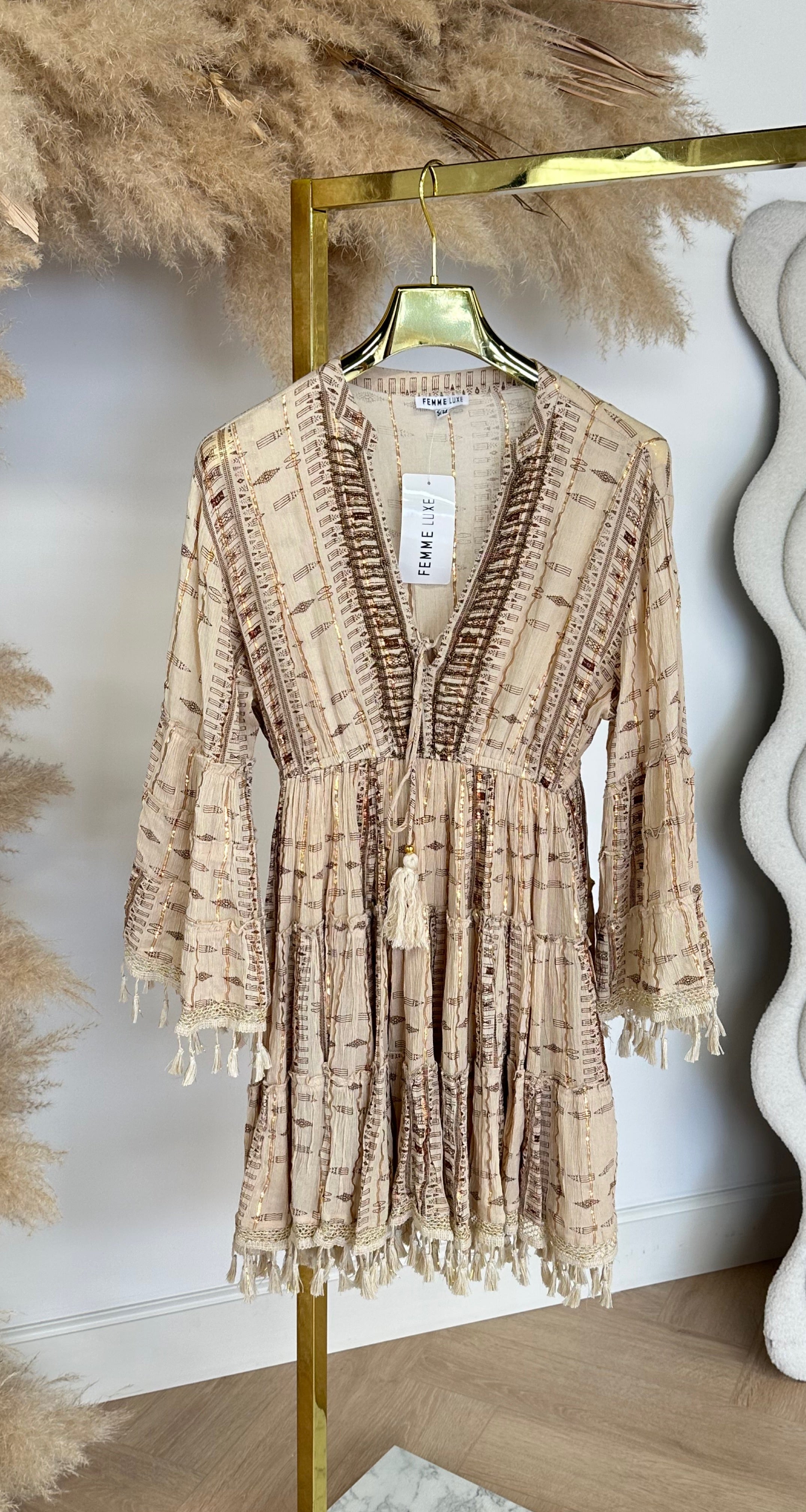 LUXE BOHO DRESS 81017 TAUPE
