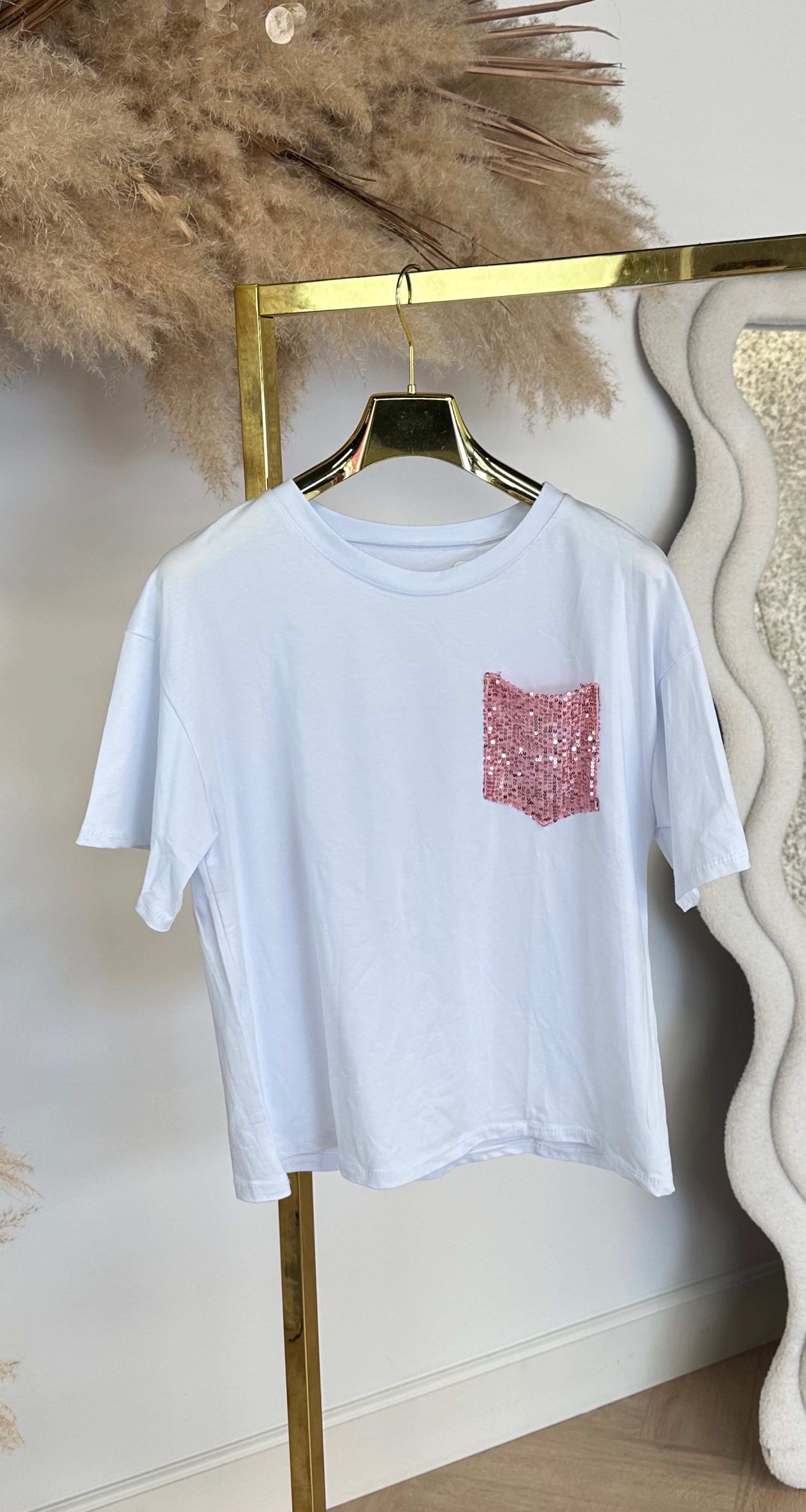 LUCY PINK PAILLET TEE WHITE