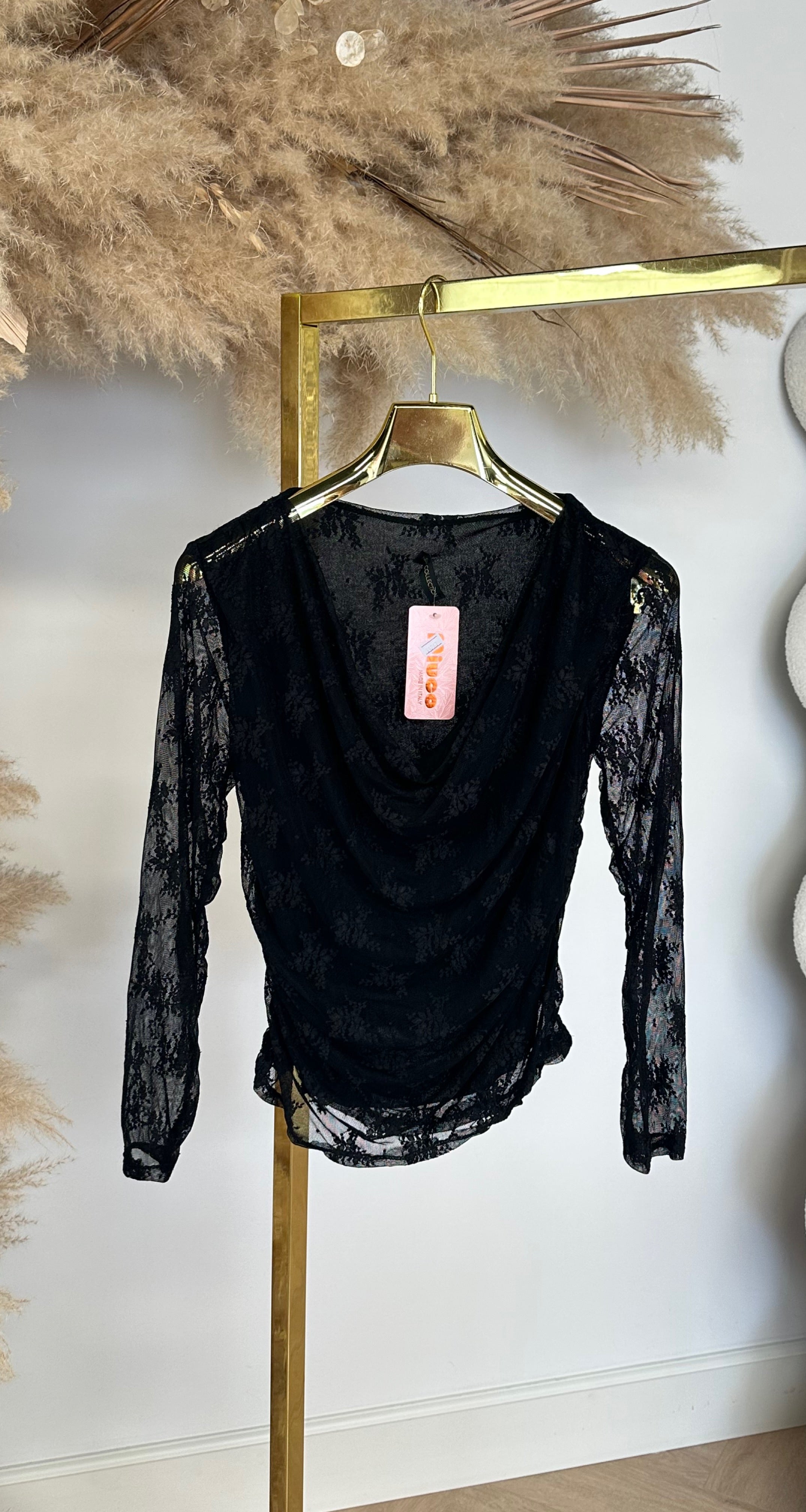 CINDY WATERFALL MESH TOP BLACK