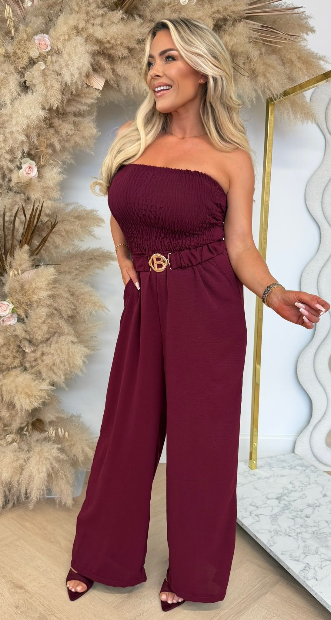 SANDY BELT STRAPLESS JUMPSUIT WINE