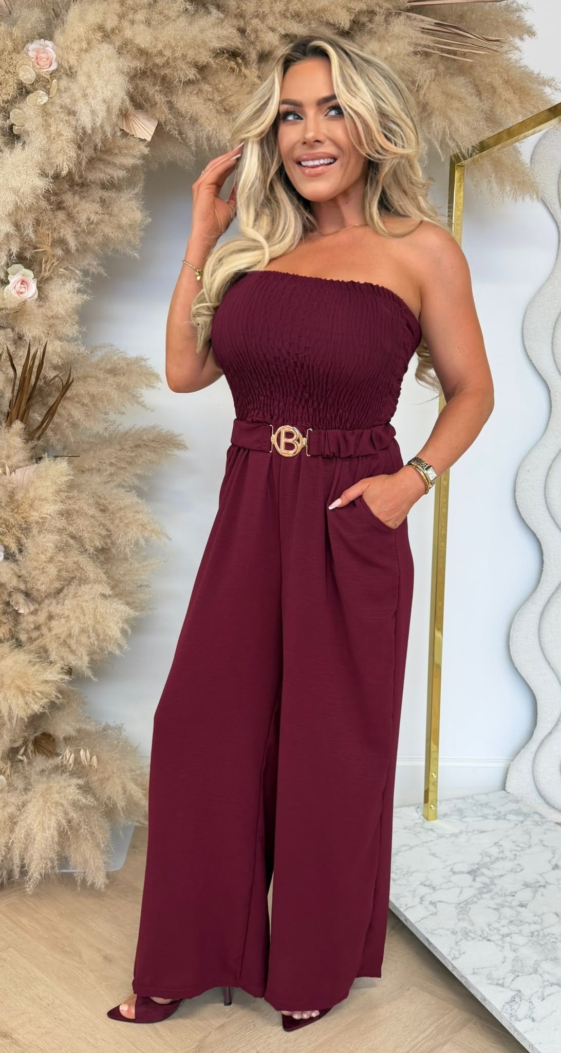 SANDY BELT STRAPLESS JUMPSUIT WINE