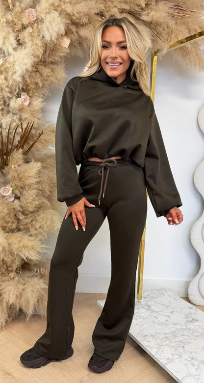 CROPPED HOODIE LOUNGE SET CHOCO