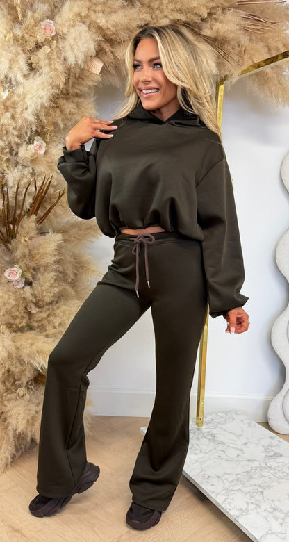 CROPPED HOODIE LOUNGE SET CHOCO