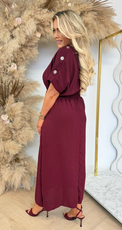 BUTTON POCKET DRESS WINE