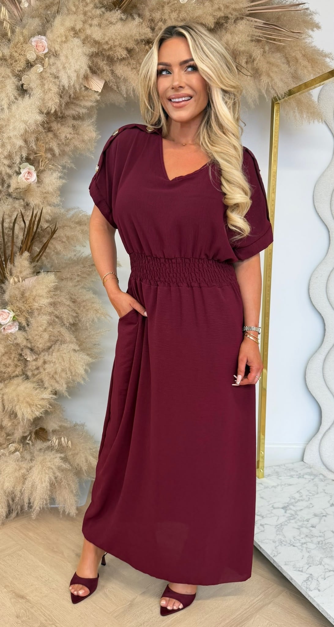 BUTTON POCKET DRESS WINE