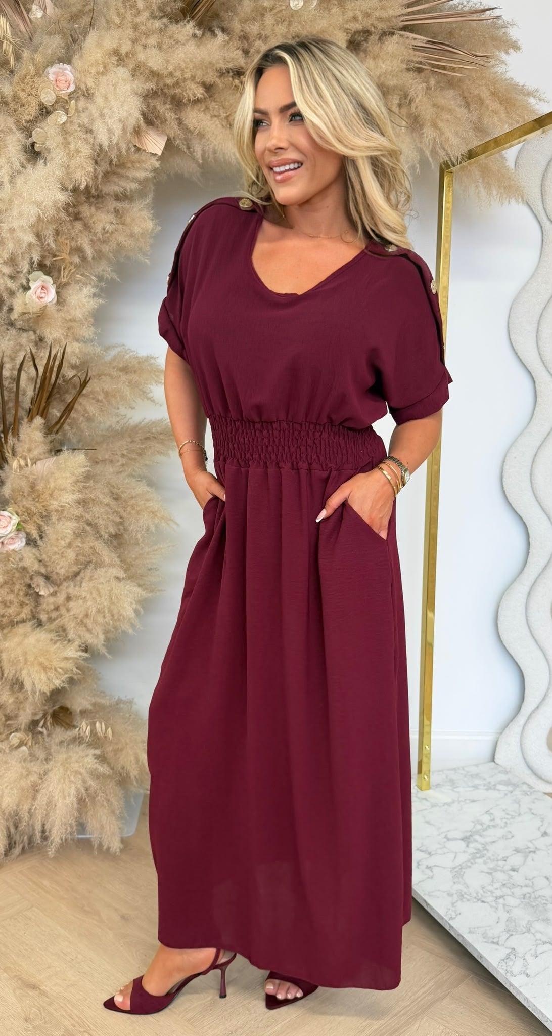 BUTTON POCKET DRESS WINE