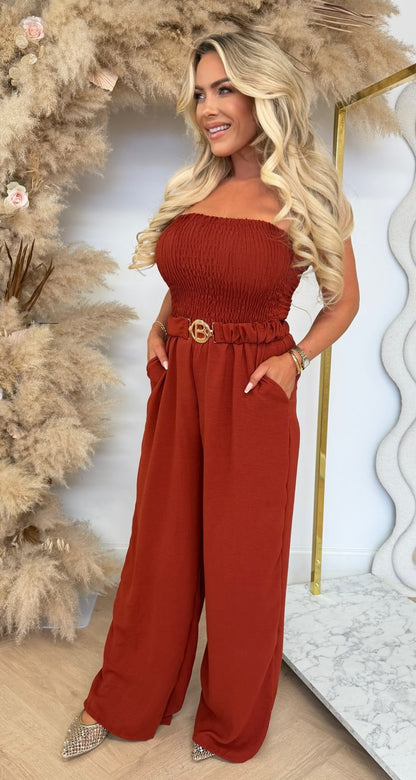 SANDY BELT STRAPLESS JUMPSUIT TERRACOTTA
