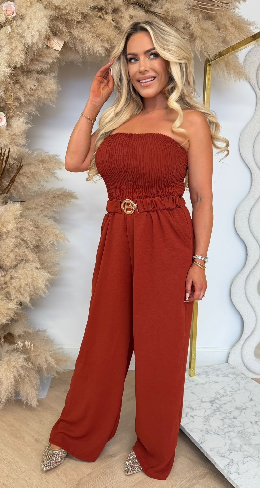 SANDY BELT STRAPLESS JUMPSUIT TERRACOTTA