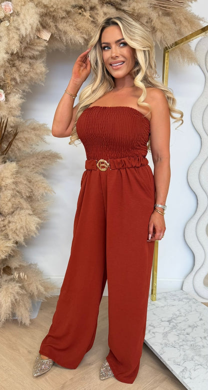 SANDY BELT STRAPLESS JUMPSUIT TERRACOTTA