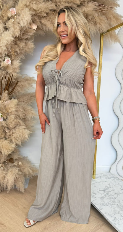 CARMEN SLEEVELESS STRIKJES SET TAUPE