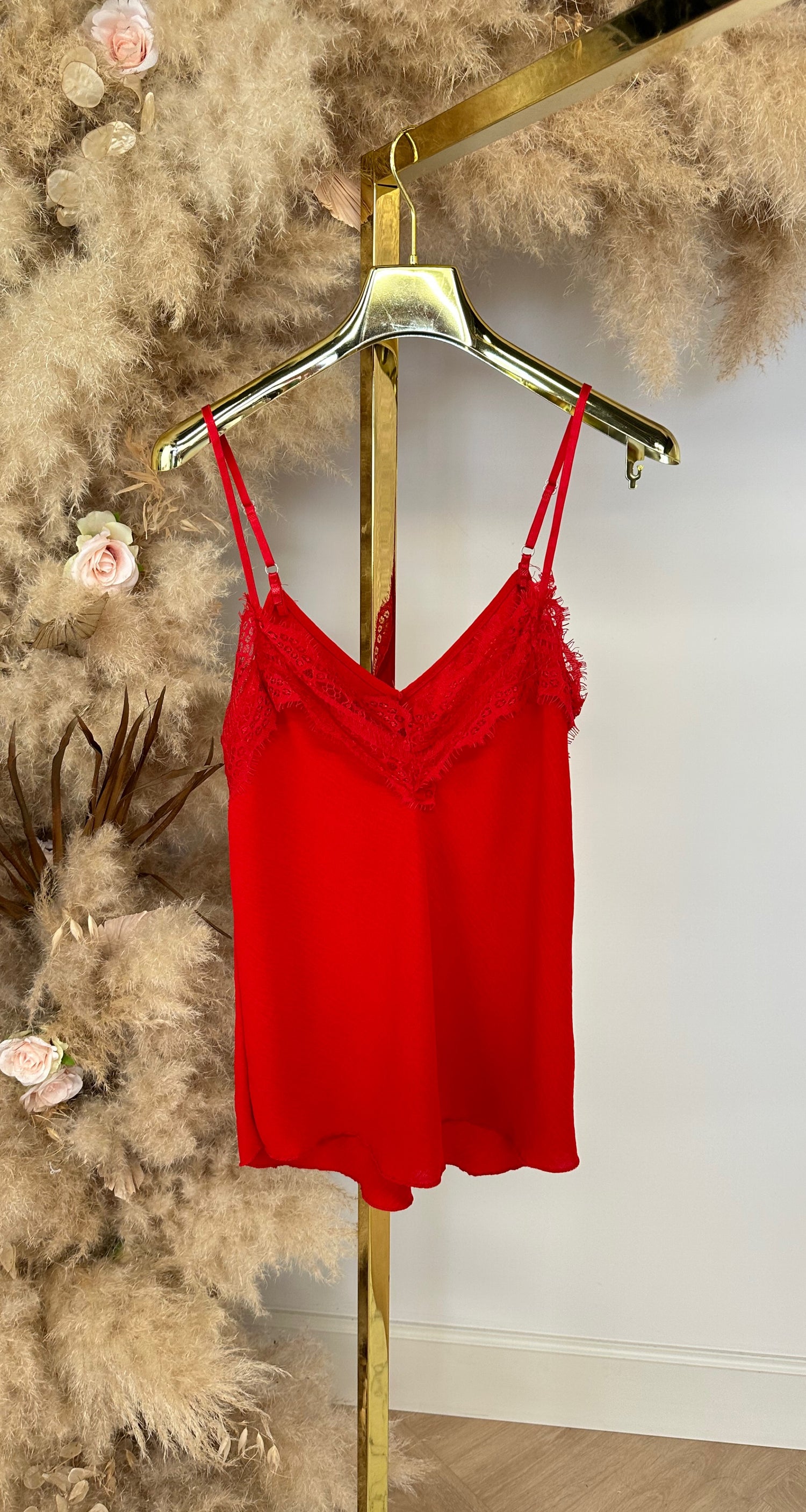 LOVIE SPAGHETTI LACE TOP RED