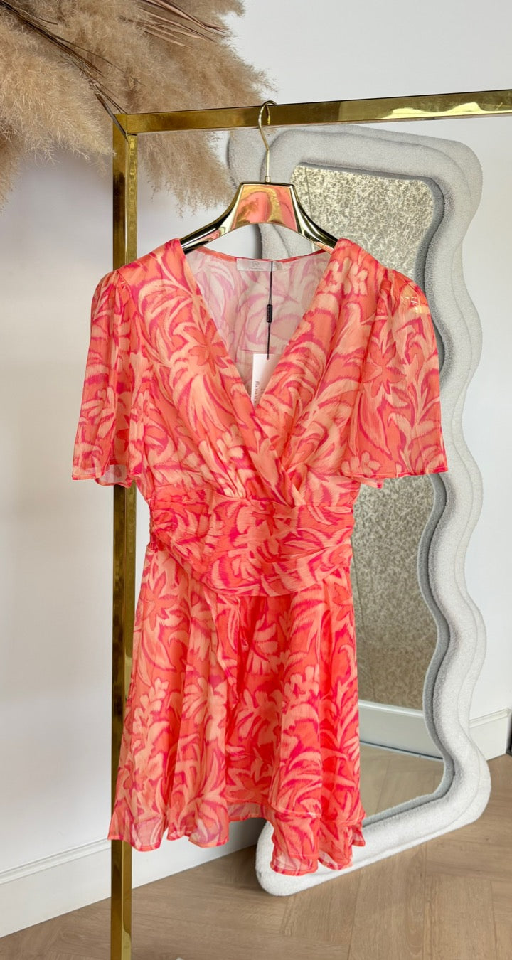 PEACH BLISS DRESS 5705 PEACH/FUCHSIA