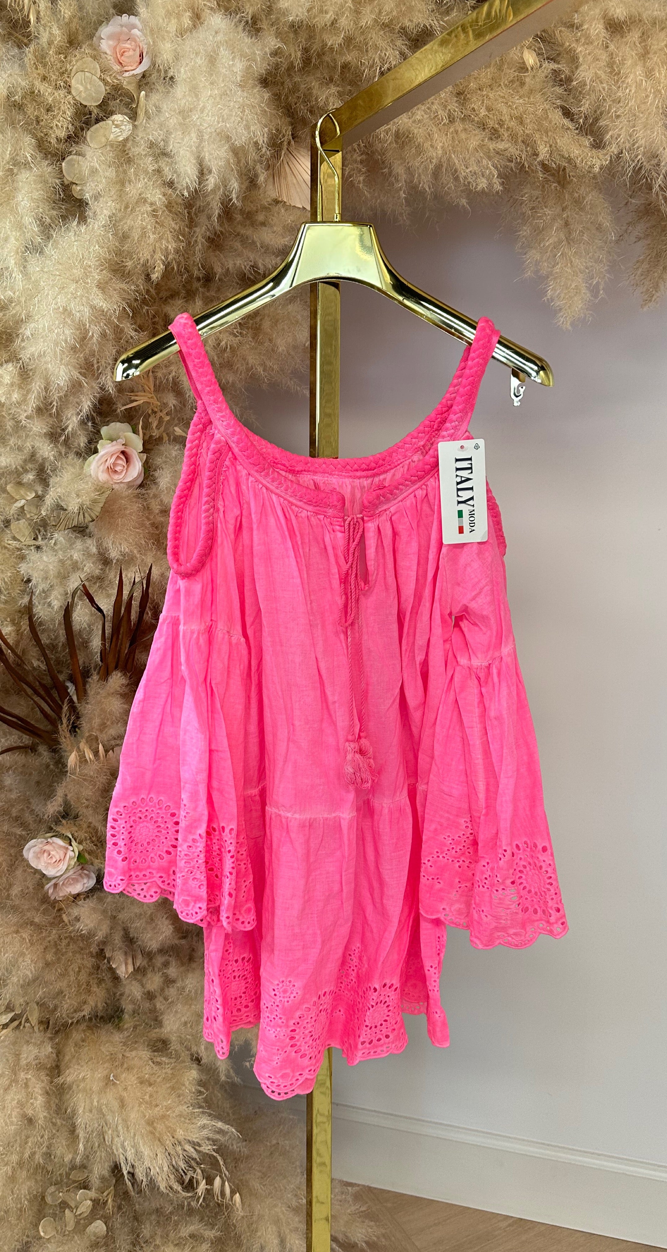 OPEN SHOULDER BEACH TUNIEK NEONPINK