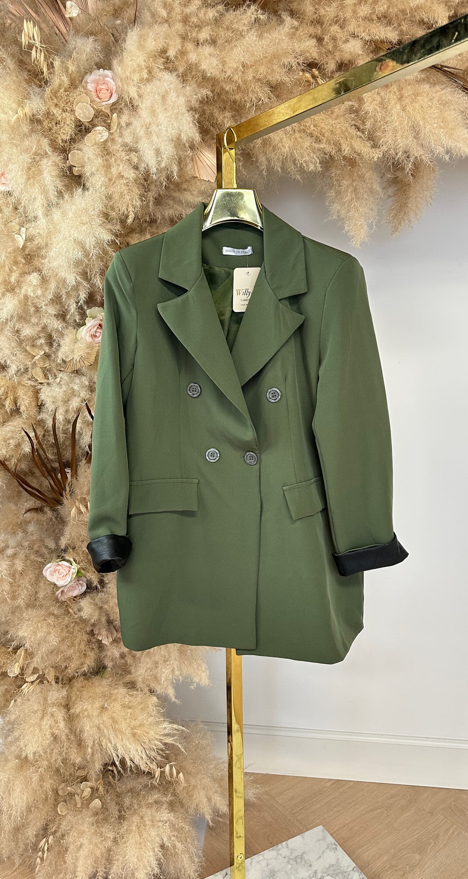 OMSLAG LEATHER LOOK BLAZER ARMYGREEN