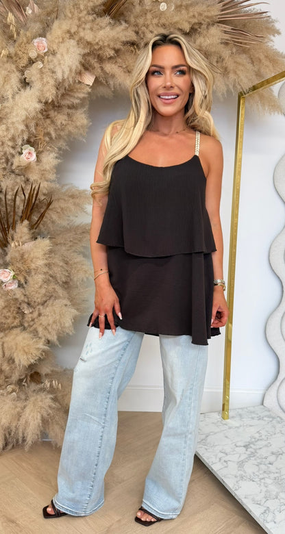 VLECHT RUFFLE TOP CHOCO