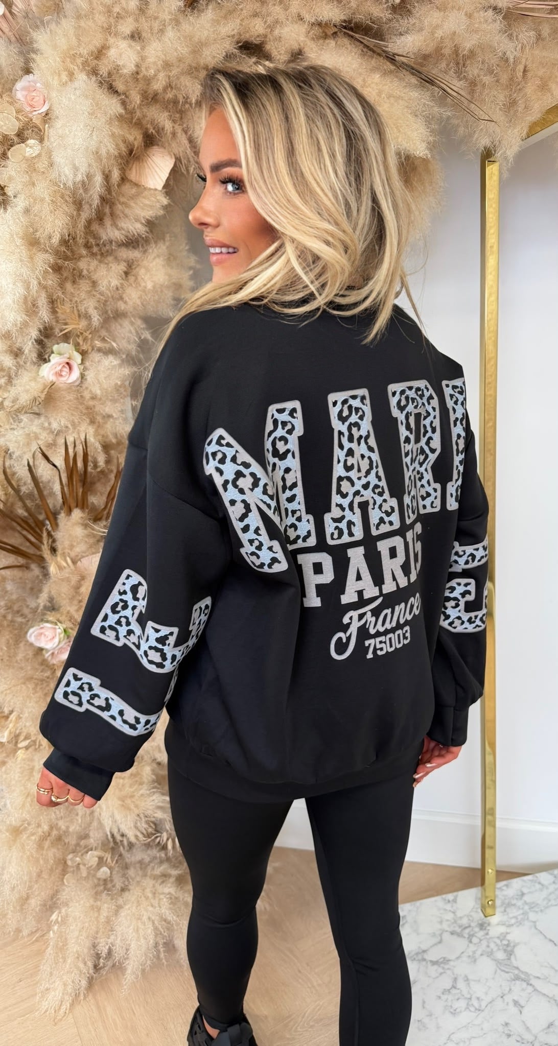 LEMARIS LEO PRINT SWEATER BLACK