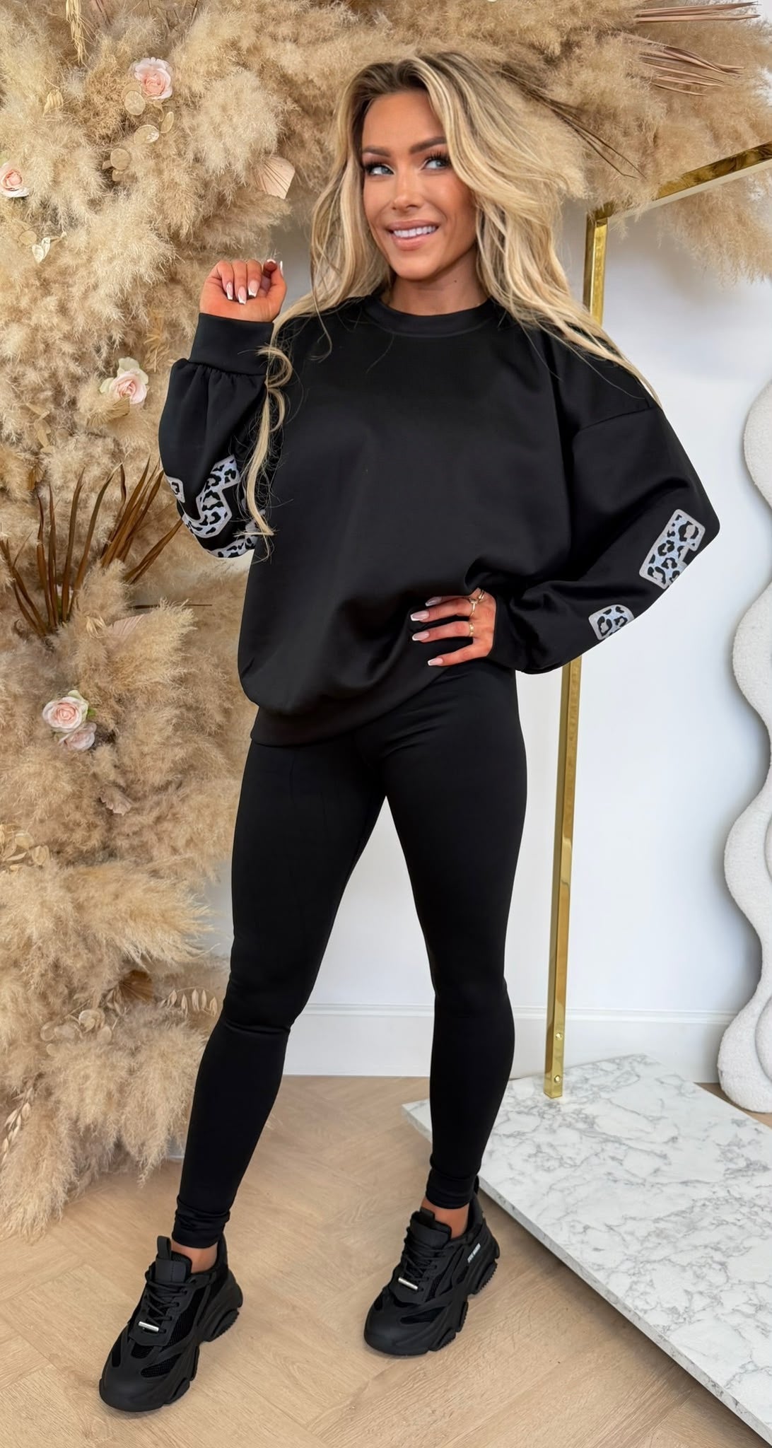 LEMARIS LEO PRINT SWEATER BLACK