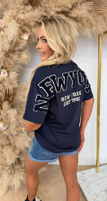 NY TEDDY TEKST SHIRT 7495 NAVY
