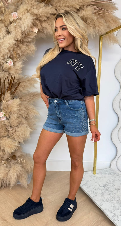 NY TEDDY TEKST SHIRT 7495 NAVY