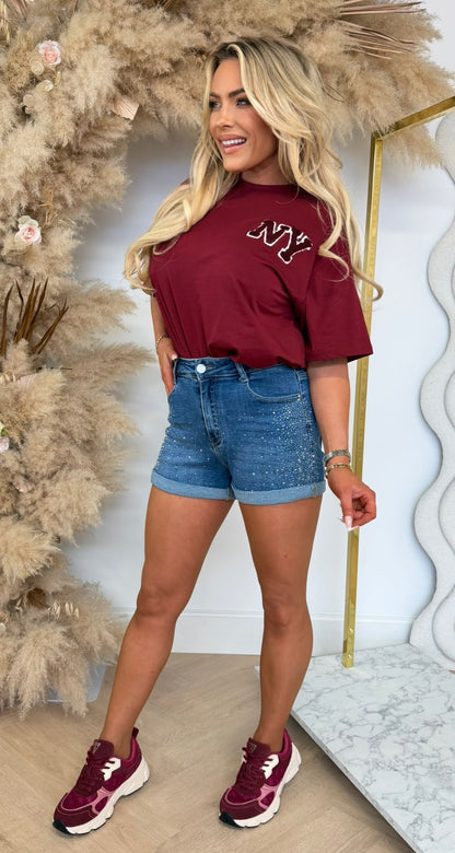 NY TEDDY TEKST SHIRT 7495 WINE