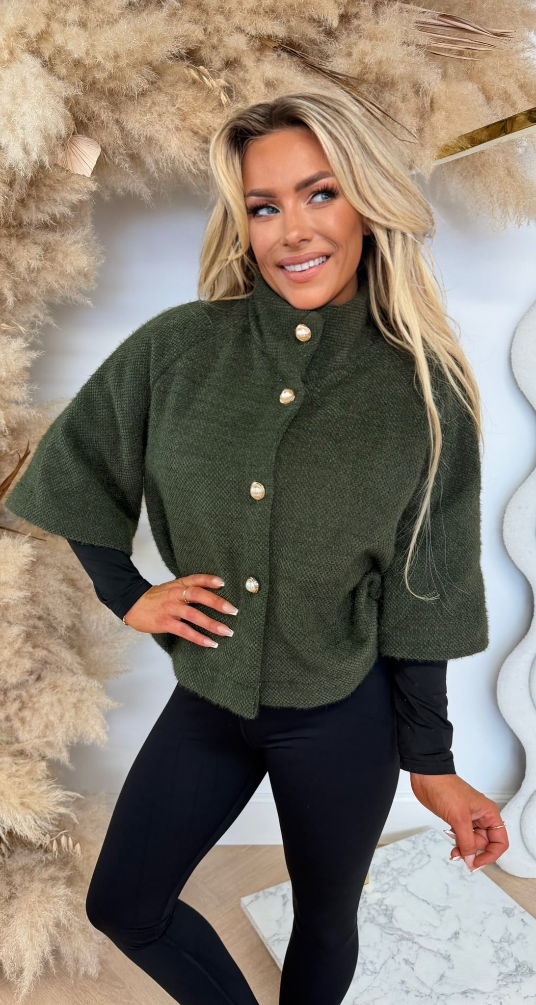 PEARLY BUTTON SOFT VESTJE ARMYGREEN