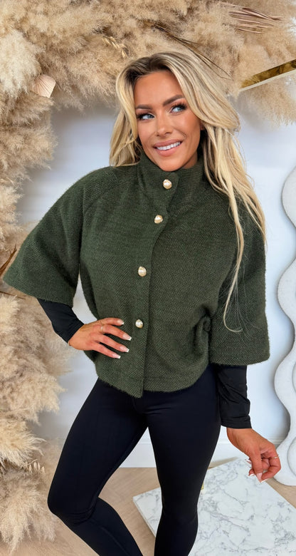 PEARLY BUTTON SOFT VESTJE ARMYGREEN
