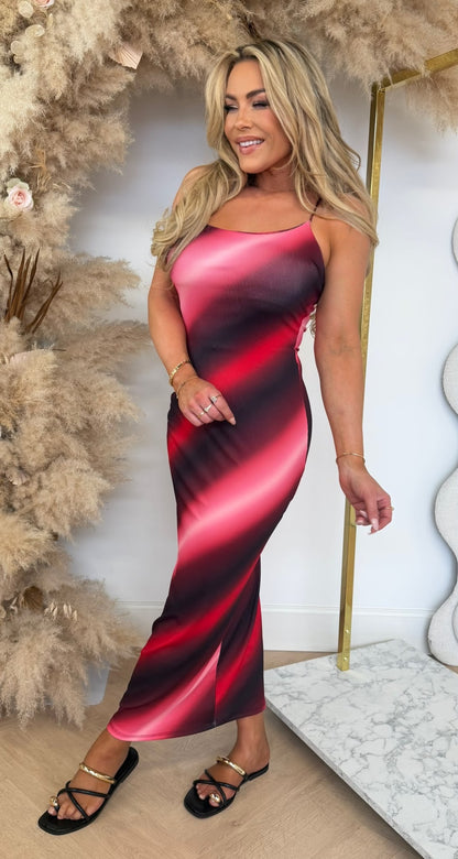 ELISE COLOURY SPAGHETTI DRESS BURGUNDY