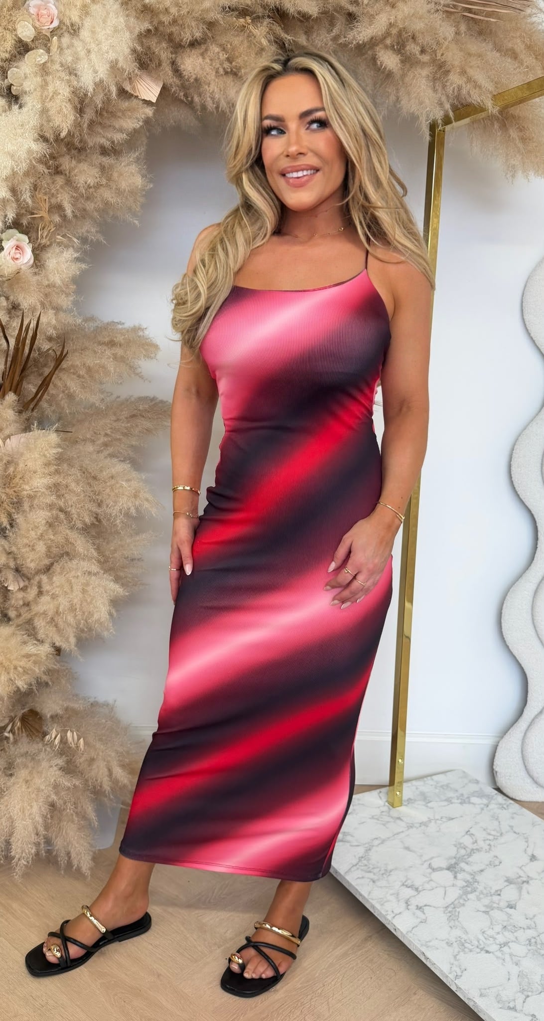 ELISE COLOURY SPAGHETTI DRESS BURGUNDY