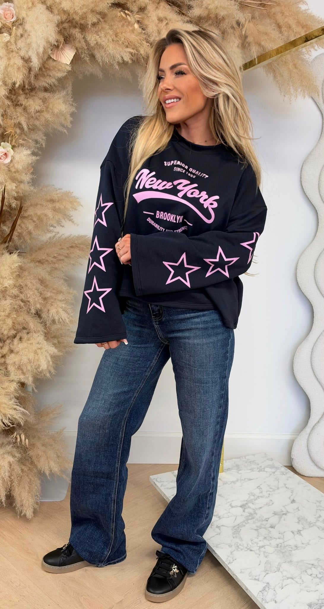 NEW YORK STAR SLEEVES OVERSIZED SHIRT NAVY