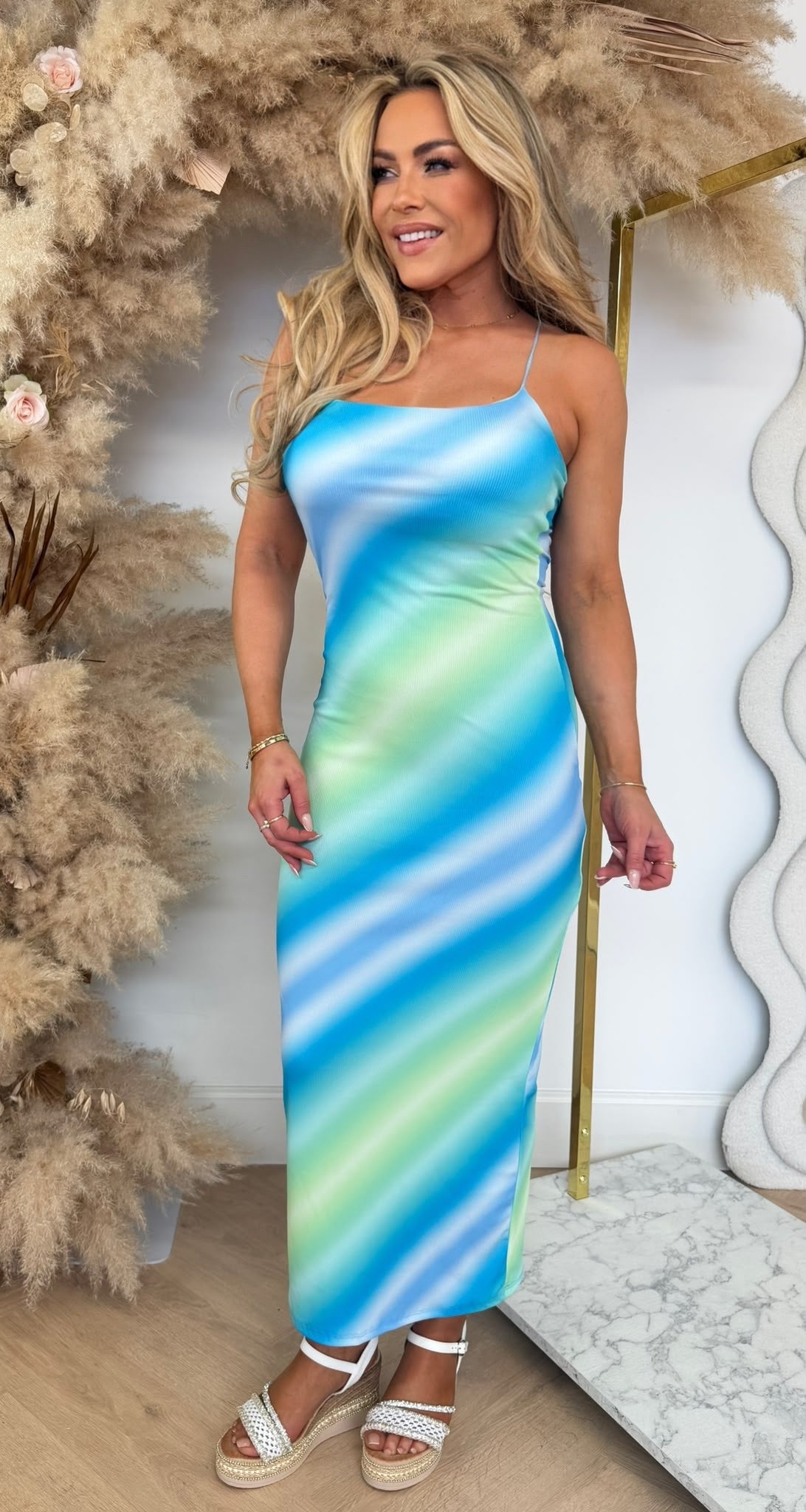 ELISE COLOURY SPAGHETTI DRESS BLUE