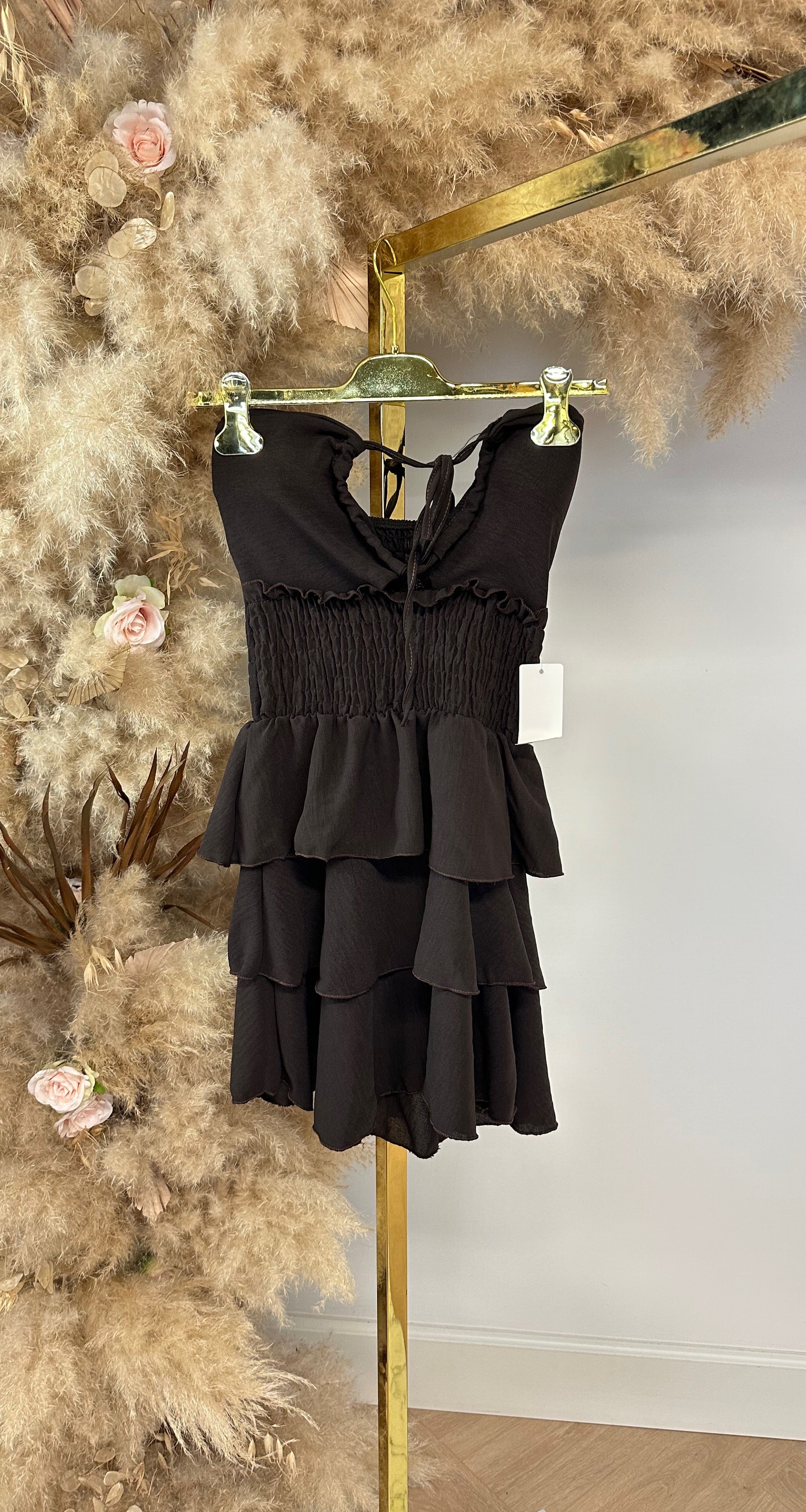 MARIEKE RUFFLE MINI DRESS CHOCO