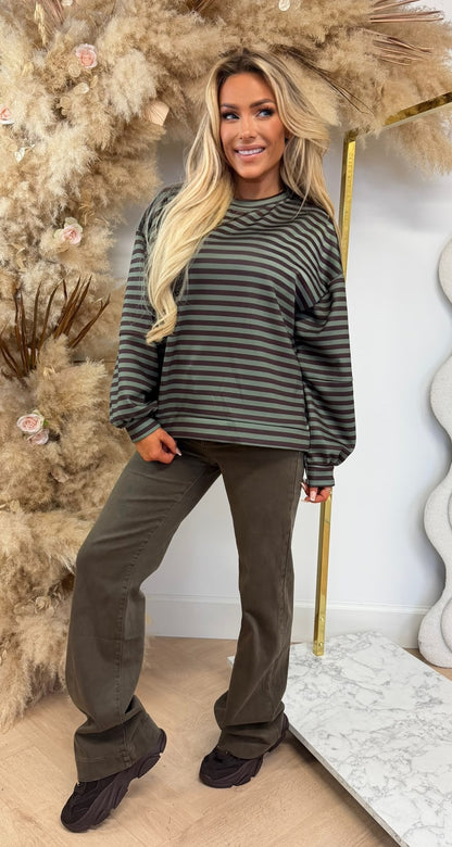 STRIPED PATCH SWEATER ARMYGREEN