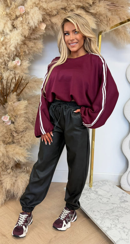 BELLE STRIPED VLEERMUISMOUW SWEAT BORDEAUX