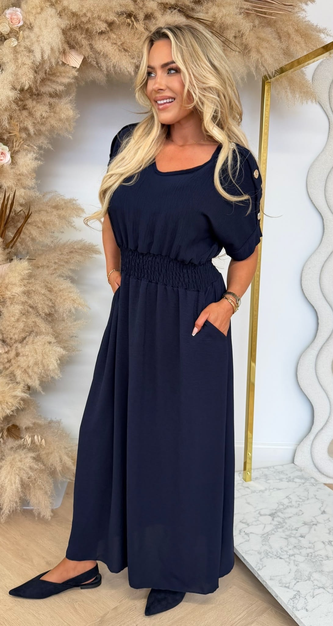 BUTTON POCKET DRESS NAVY