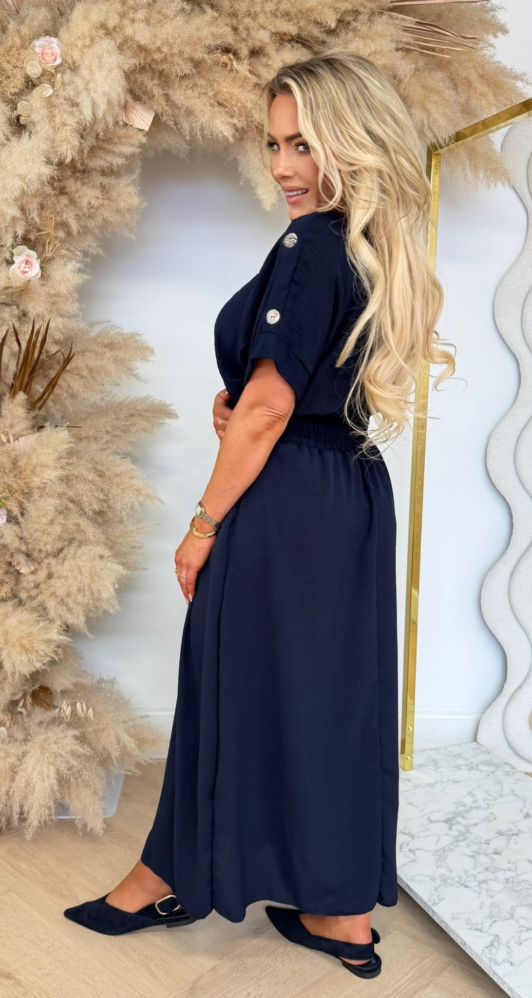 BUTTON POCKET DRESS NAVY
