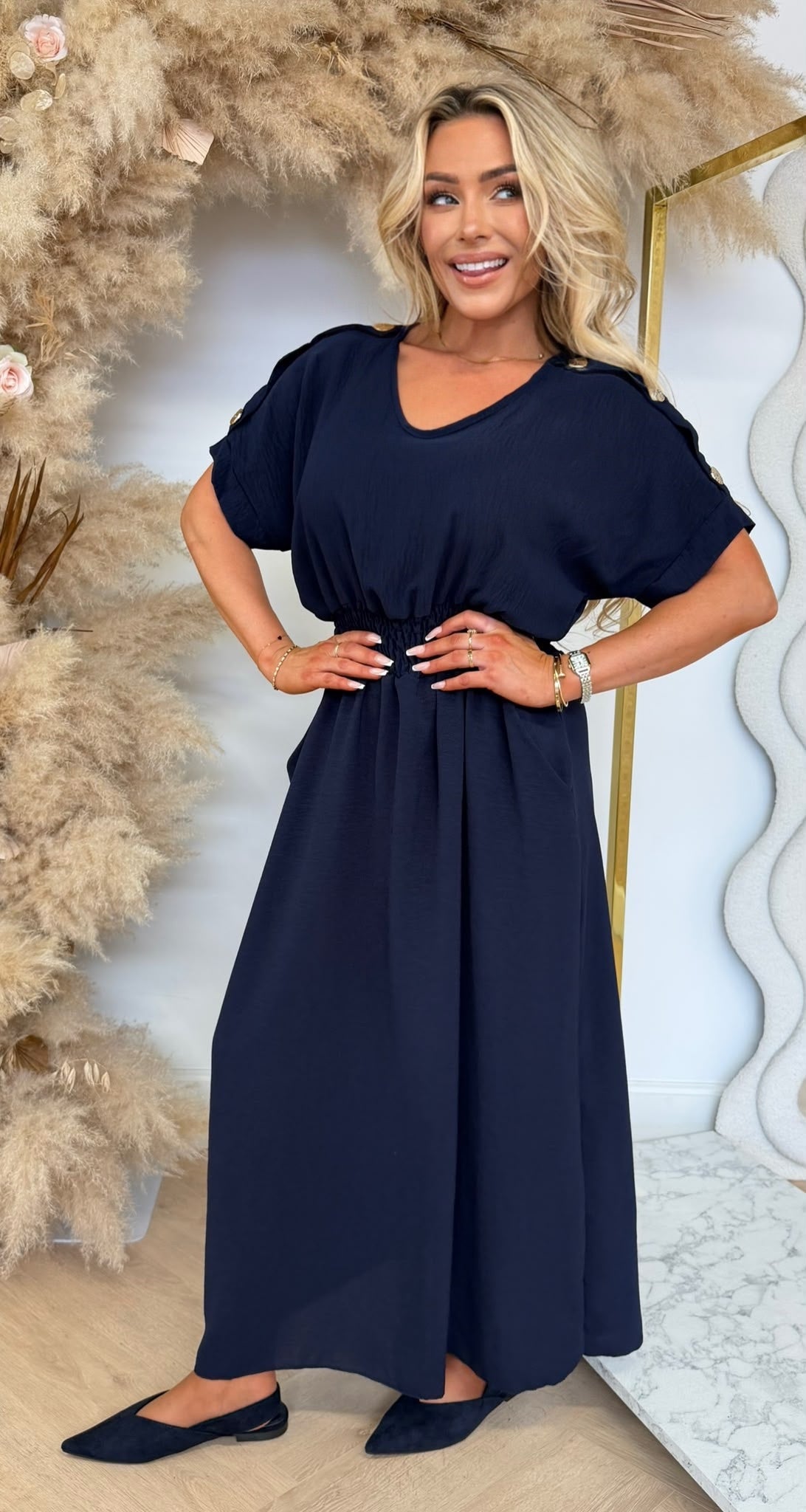 BUTTON POCKET DRESS NAVY