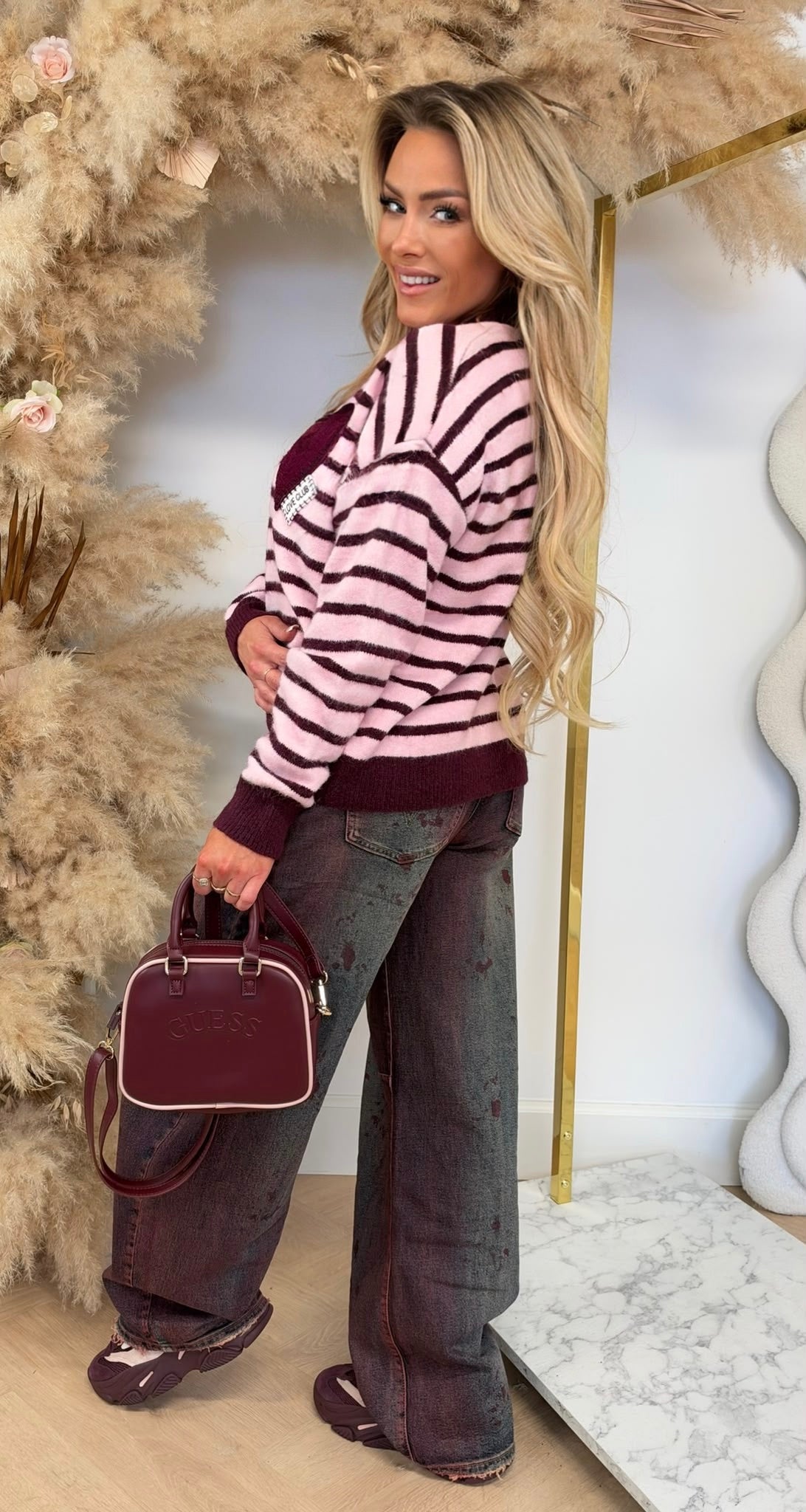LACE CLUB SWEATER 351 PINK/BORDEAUX