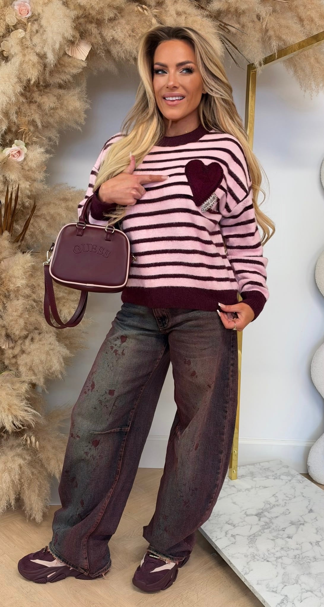 LACE CLUB SWEATER 351 PINK/BORDEAUX