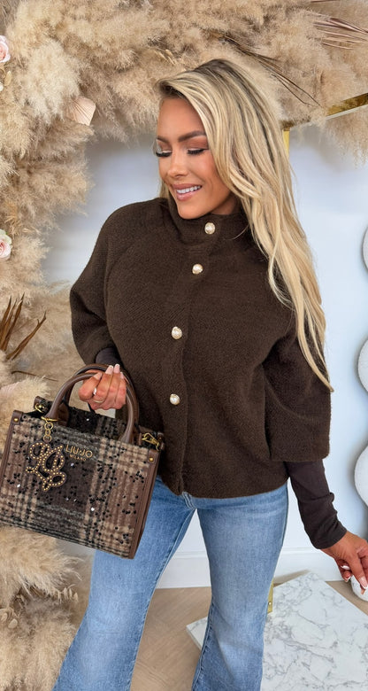 PEARLY BUTTON SOFT VESTJE CHOCO