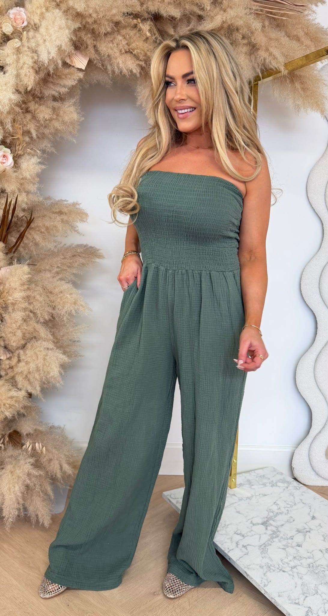 ELIN STRAPLESS JUMPER AMRYGREEN