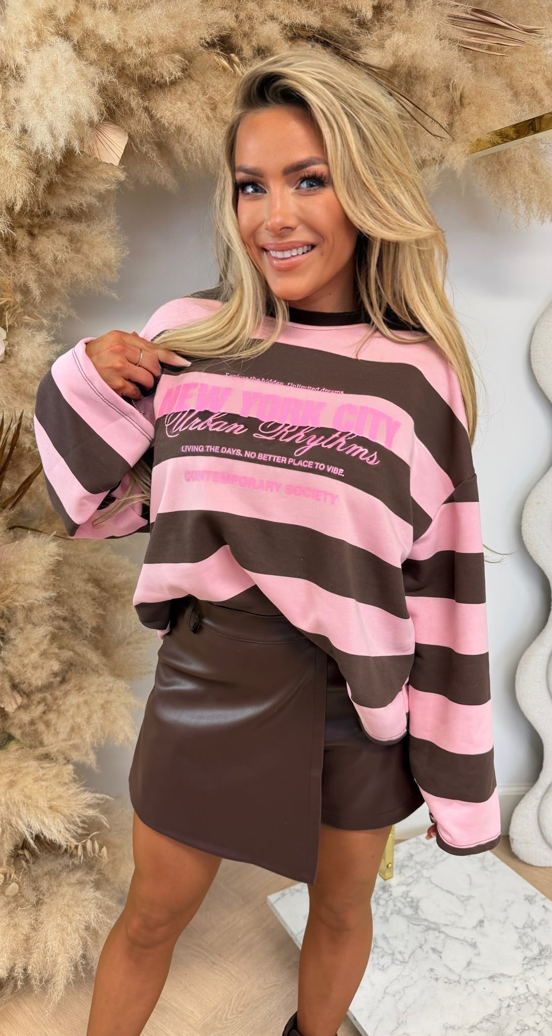 NYC LOOSE FIT STRIPE SWEAT PINK